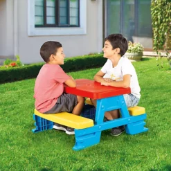 Kids Red, Blue & Yellow Garden Picnic Table -Flymo Shop kids red blue yellow garden picnic table8690089030085 01i bq