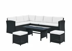 Kos Rattan Corner Group Garden Furniture Set Outdoor Coffee Table Sofa Stool Set, Black -Flymo Shop kos rattan corner group garden furniture set outdoor coffee table sofa stool set black5060678401252 03c MP