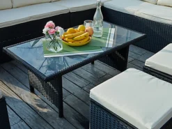 Kos Rattan Corner Group Garden Furniture Set Outdoor Coffee Table Sofa Stool Set, Black -Flymo Shop kos rattan corner group garden furniture set outdoor coffee table sofa stool set black5060678401252 04c MP