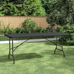 Livingandhome 5.8ft Black Rectangular Outdoor Rattan Plastic Folding Catering Camping Table
