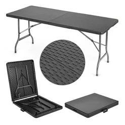 Livingandhome 5.8ft Black Rectangular Outdoor Rattan Plastic Folding Catering Camping Table -Flymo Shop livingandhome 5 8ft black rectangular outdoor rattan plastic folding catering camping table0670586480512 03c MP