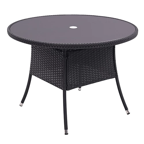 Livingandhome Black Garden Round Wicker Tempered Glass Outdoor Table With Parasol Hole 105 Cm 3 Livingandhome Black Garden Round Wicker Tempered Glass Outdoor Table With Parasol Hole 105 Cm