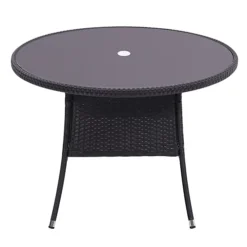 Livingandhome Black Garden Round Wicker Tempered Glass Outdoor Table With Parasol Hole 105 Cm 8 Livingandhome Black Garden Round Wicker Tempered Glass Outdoor Table With Parasol Hole 105 Cm -Flymo Shop livingandhome black garden round wicker tempered glass outdoor table with parasol hole 105 cm0735940289696 03c MP