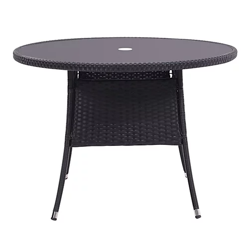 Livingandhome Black Garden Round Wicker Tempered Glass Outdoor Table With Parasol Hole 105 Cm 6 Livingandhome Black Garden Round Wicker Tempered Glass Outdoor Table With Parasol Hole 105 Cm - Image 4