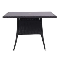 Livingandhome Black Garden Wicker Square Tempered Glass Outdoor Table With Parasol Hole 105 Cm -Flymo Shop livingandhome black garden wicker square tempered glass outdoor table with parasol hole 105 cm0735940289610 03c MP