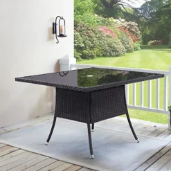 Livingandhome Black Garden Wicker Square Tempered Glass Outdoor Table With Parasol Hole 105 Cm -Flymo Shop livingandhome black garden wicker square tempered glass outdoor table with parasol hole 105 cm0735940289610 04c MP