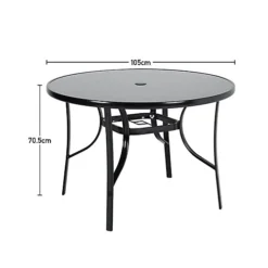 Livingandhome Black Round Metallic And Tempered Glass Garden Table With Parasol Hole Outdoor 105 Cm 9 Livingandhome Black Round Metallic And Tempered Glass Garden Table With Parasol Hole Outdoor 105 Cm -Flymo Shop livingandhome black round metallic and tempered glass garden table with parasol hole outdoor 105 cm0735940289641 05c MP