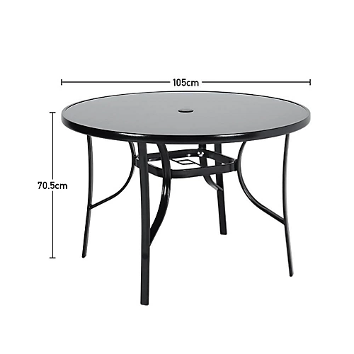 Livingandhome Black Round Metallic And Tempered Glass Garden Table With Parasol Hole Outdoor 105 Cm 6 Livingandhome Black Round Metallic And Tempered Glass Garden Table With Parasol Hole Outdoor 105 Cm - Image 4