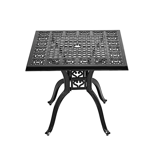 Livingandhome Black Square Cast Aluminum Outdoor Dining Table With Parasol Hole 795 X 725 Mm 4 Livingandhome Black Square Cast Aluminum Outdoor Dining Table With Parasol Hole 795 X 725 Mm - Image 2