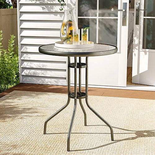 Livingandhome Outdoor Garden Metal Frame Small Round Tempered Glass Coffee Table 600mm Dia 3 Livingandhome Outdoor Garden Metal Frame Small Round Tempered Glass Coffee Table 600mm Dia