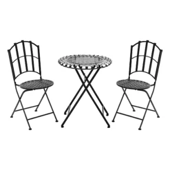 Livingandhome Set Of 3 Black Retro Metal Folding Chairs And Table Set 93 Cm -Flymo Shop livingandhome set of 3 black retro metal folding chairs and table set 93 cm0735940234894 04c MP