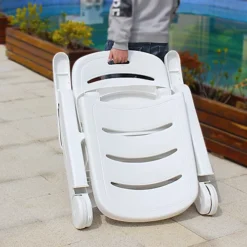 Livingandhome White Outdoor Folding Lounger Chaise Chair Recliner On Wheels -Flymo Shop livingandhome white outdoor folding lounger chaise chair recliner on wheels0735940235761 03c MP