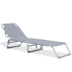 LIVIVO Foldable Reclining Sun Lounger With Adjustable Back & Leg Rests - Lightweight Sun Bed, 3 Height Settings - Grey