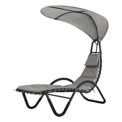 LIVIVO Luxury Soft Padded Sun Lounger With A Canopy - Outdoor Garden Furniture For Patio, Decking & Balcony - Grey