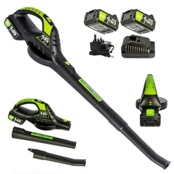MYLEK Cordless Leaf Blower 20V Li-ion With 2 X 4000mAh Battery & Fast Charger - Two Speed - Battery Indicator LED
