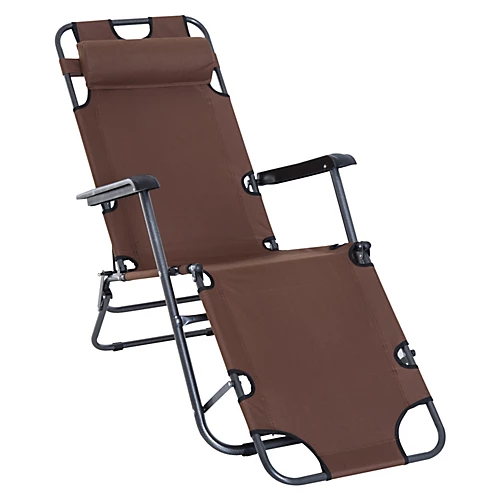 Outsunny 2 In 1 Outdoor Folding Sun Lounger W/ Adjustable Back And Pillow Brown 4 Outsunny 2 In 1 Outdoor Folding Sun Lounger W/ Adjustable Back And Pillow Brown - Image 2