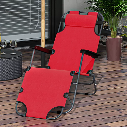 Outsunny 2 In 1 Outdoor Folding Sun Lounger W/ Adjustable Back And Pillow Red 3 Outsunny 2 In 1 Outdoor Folding Sun Lounger W/ Adjustable Back And Pillow Red