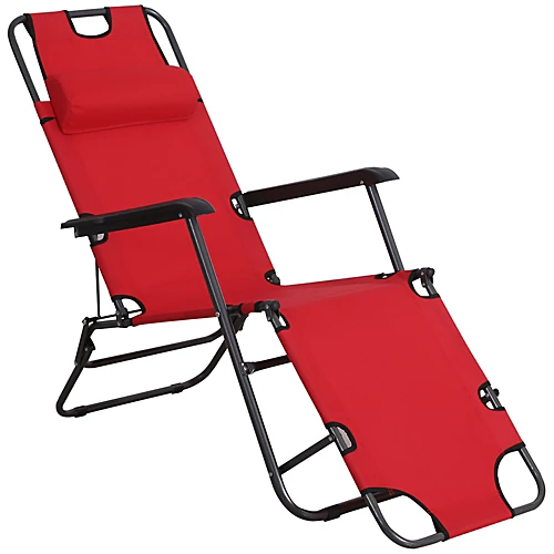 Outsunny 2 In 1 Outdoor Folding Sun Lounger W/ Adjustable Back And Pillow Red 4 Outsunny 2 In 1 Outdoor Folding Sun Lounger W/ Adjustable Back And Pillow Red - Image 2
