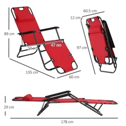 Outsunny 2 In 1 Outdoor Folding Sun Lounger W/ Adjustable Back And Pillow Red 8 Outsunny 2 In 1 Outdoor Folding Sun Lounger W/ Adjustable Back And Pillow Red -Flymo Shop outsunny 2 in 1 outdoor folding sun lounger w adjustable back and pillow red5056029882689 03c MP