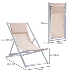 Outsunny 2Pcs Texteline Chaise Lounge Recliner Chair Adjust Lounger Patio Beige -Flymo Shop outsunny 2pcs texteline chaise lounge recliner chair adjust lounger patio beige5056534554279 03c MP