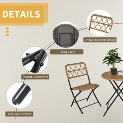 Outsunny 3 PCS Folding Rattan Wicker Bistro Set, Coffee Table, Natural -Flymo Shop outsunny 3 pcs folding rattan wicker bistro set coffee table natural5056534535483 06c MP