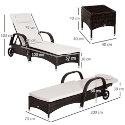 Outsunny 3 PCS Rattan Lounger Recliner Bed Garden Furniture Set With Side Table Brown -Flymo Shop outsunny 3 pcs rattan lounger recliner bed garden furniture set with side table brown5055974884847 03c MP