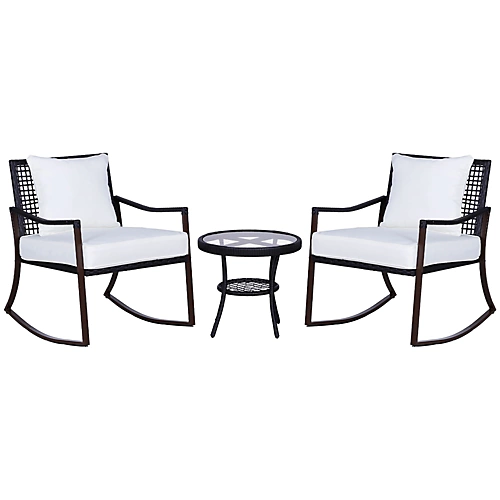 Outsunny 3 Pieces Rocking Chair Bistro Set Furniture Rattan Wicker Brown 4 Outsunny 3 Pieces Rocking Chair Bistro Set Furniture Rattan Wicker Brown - Image 2