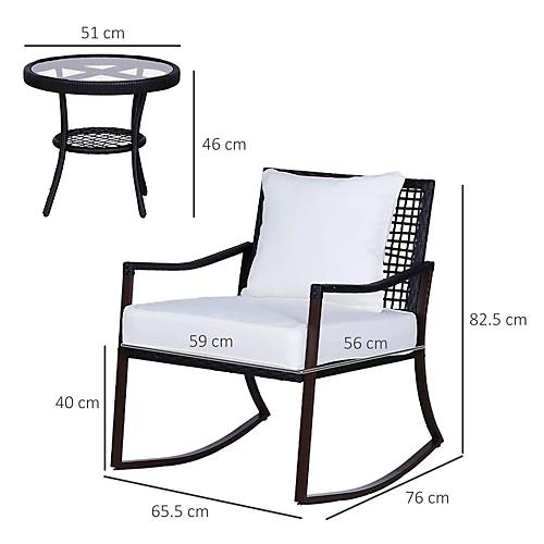 Outsunny 3 Pieces Rocking Chair Bistro Set Furniture Rattan Wicker Brown 5 Outsunny 3 Pieces Rocking Chair Bistro Set Furniture Rattan Wicker Brown - Image 3