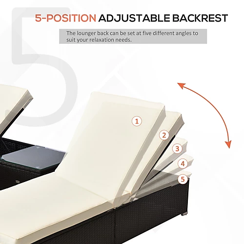 Outsunny 3 Pieces Sun Lounger Rattan Furniture Recliner Wicker Brown Garden 6 Outsunny 3 Pieces Sun Lounger Rattan Furniture Recliner Wicker Brown Garden - Image 4