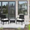 Outsunny 3PC Garden Rattan Bistro Set Balcony Dining Table 2 Seater Chair Black