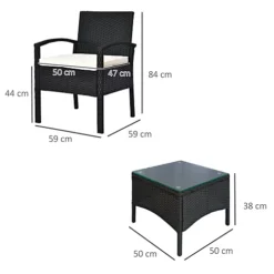 Outsunny 3PC Garden Rattan Bistro Set Balcony Dining Table 2 Seater Chair Black -Flymo Shop outsunny 3pc garden rattan bistro set balcony dining table 2 seater chair black5055974878099 03c MP