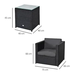 Outsunny 3Pcs Patio 2 Seater Rattan Sofa Garden Furniture Set Coffee With Cushions Black -Flymo Shop outsunny 3pcs patio 2 seater rattan sofa garden furniture set coffee with cushions black5056029833001 03c MP