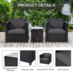 Outsunny 3Pcs Patio 2 Seater Rattan Sofa Garden Furniture Set Coffee With Cushions Black -Flymo Shop outsunny 3pcs patio 2 seater rattan sofa garden furniture set coffee with cushions black5056029833001 06c MP