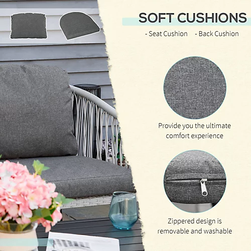 Outsunny 4 Piece Rattan Patio Furniture Set With 2 Sofa 1 Loveseat & Coffee Table 6 Outsunny 4 Piece Rattan Patio Furniture Set With 2 Sofa 1 Loveseat & Coffee Table - Image 4