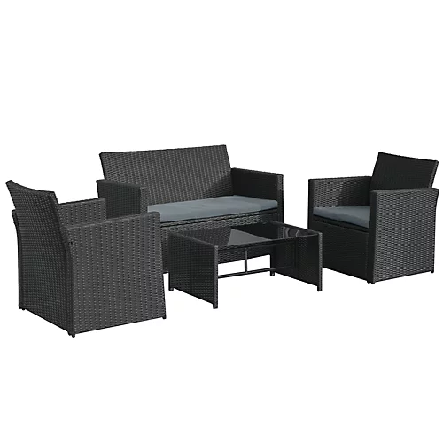 Outsunny 4pc Patio Garden Rattan Wicker Sofa 2-Seater Loveseat Chair Table Black 4 Outsunny 4pc Patio Garden Rattan Wicker Sofa 2-Seater Loveseat Chair Table Black - Image 2