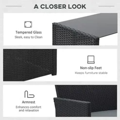 Outsunny 4pc Patio Garden Rattan Wicker Sofa 2-Seater Loveseat Chair Table Black 9 Outsunny 4pc Patio Garden Rattan Wicker Sofa 2-Seater Loveseat Chair Table Black -Flymo Shop outsunny 4pc patio garden rattan wicker sofa 2 seater loveseat chair table black5056399103445 06c MP