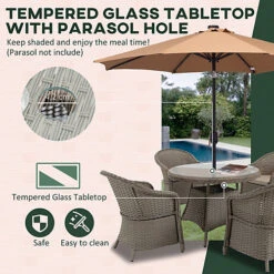 Outsunny 5 PCS Outdoor Patio PE Rattan Dining Set With Umbrella Hole -Flymo Shop outsunny 5 pcs outdoor patio pe rattan dining set with umbrella hole5056534577803 06c MP