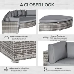Outsunny 6 PCs Outdoor Rattan Sofa Set Half Round Conversation With Cushions -Flymo Shop outsunny 6 pcs outdoor rattan sofa set half round conversation with cushions5056399126543 06c MP