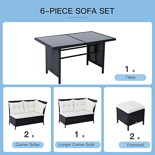 Outsunny 6 Pieces Sofa Set Furniture Rattan Cushion Seat Wicker Black Garden 6 Outsunny 6 Pieces Sofa Set Furniture Rattan Cushion Seat Wicker Black Garden - Image 4