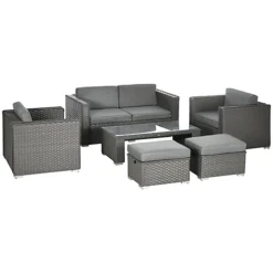 Outsunny 6pc Garden Furniture Set Rattan Sofa Outdoor Wicker Table Ottoman Stool -Flymo Shop outsunny 6pc garden furniture set rattan sofa outdoor wicker table ottoman stool5055974828810 02c MP