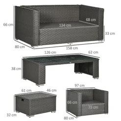 Outsunny 6pc Garden Furniture Set Rattan Sofa Outdoor Wicker Table Ottoman Stool -Flymo Shop outsunny 6pc garden furniture set rattan sofa outdoor wicker table ottoman stool5055974828810 03c MP