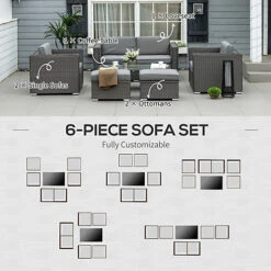 Outsunny 6pc Garden Furniture Set Rattan Sofa Outdoor Wicker Table Ottoman Stool -Flymo Shop outsunny 6pc garden furniture set rattan sofa outdoor wicker table ottoman stool5055974828810 06c MP