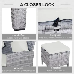 Outsunny 6Pcs Rattan Sofa Set Coffee Table Footstool Outdoor With Cushion Mixed Grey -Flymo Shop outsunny 6pcs rattan sofa set coffee table footstool outdoor with cushion mixed grey5056399103803 06c MP