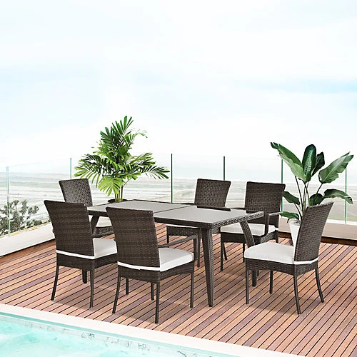 Outsunny 7PC Rattan Dining Set Patio Chair Glass Top Table Wicker Furniture 3 Outsunny 7PC Rattan Dining Set Patio Chair Glass Top Table Wicker Furniture