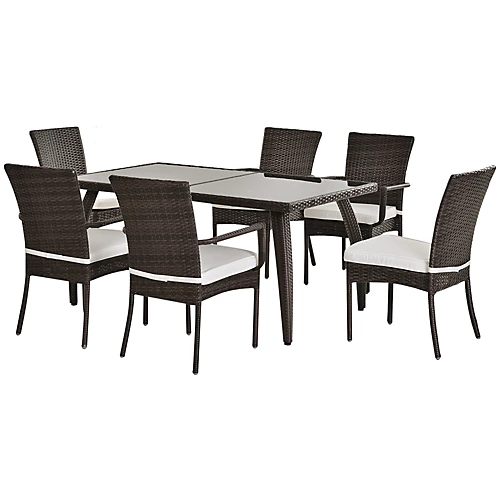 Outsunny 7PC Rattan Dining Set Patio Chair Glass Top Table Wicker Furniture 4 Outsunny 7PC Rattan Dining Set Patio Chair Glass Top Table Wicker Furniture - Image 2