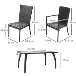 Outsunny 7PC Rattan Dining Set Patio Chair Glass Top Table Wicker Furniture 8 Outsunny 7PC Rattan Dining Set Patio Chair Glass Top Table Wicker Furniture -Flymo Shop outsunny 7pc rattan dining set patio chair glass top table wicker furniture5055974873650 03c MP