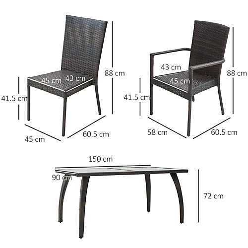 Outsunny 7PC Rattan Dining Set Patio Chair Glass Top Table Wicker Furniture 5 Outsunny 7PC Rattan Dining Set Patio Chair Glass Top Table Wicker Furniture - Image 3