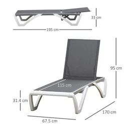 Outsunny Chaise Patio Lounge With 5-Level Adjustable Back Wheels Texteline Grey -Flymo Shop outsunny chaise patio lounge with 5 level adjustable back wheels texteline grey5056399123306 03c MP