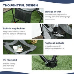Outsunny Foldable Reclining Garden Chairs With Footrest And Adjustable Backrest, Portable Camping Chair With Headrest -Flymo Shop outsunny foldable reclining garden chairs with footrest and adjustable backrest portable camping chair with headrest5056602947835 06c MP