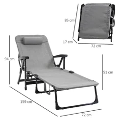 Outsunny Folding Chaise Lounge, Garden Lounger Headrest Cup Holder, Light Grey -Flymo Shop outsunny folding chaise lounge garden lounger headrest cup holder light grey5056534559663 03c MP